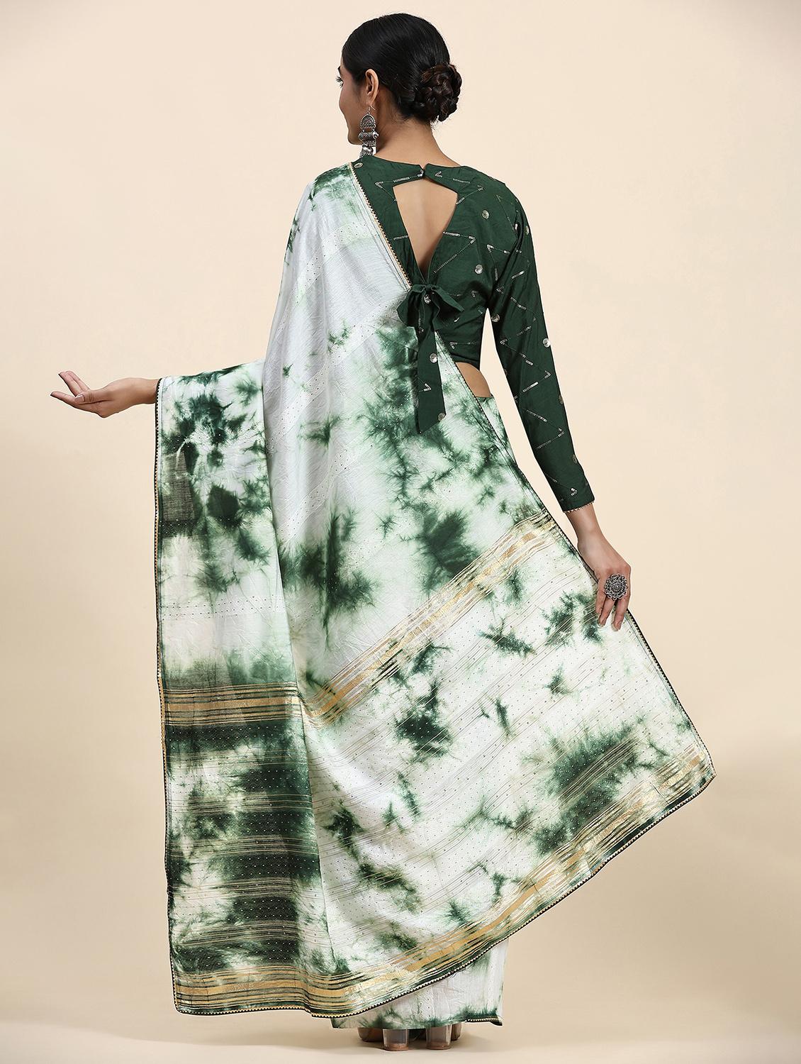 women's tie & dye dark green colored saree - 20040207 - Standard Image - 1