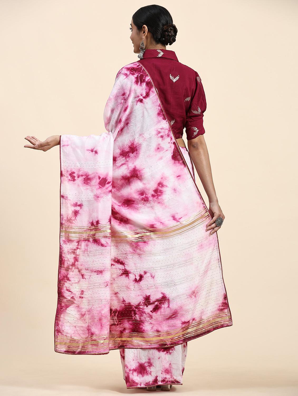 women's tie & dye pink colored saree - 20040210 - Standard Image - 1