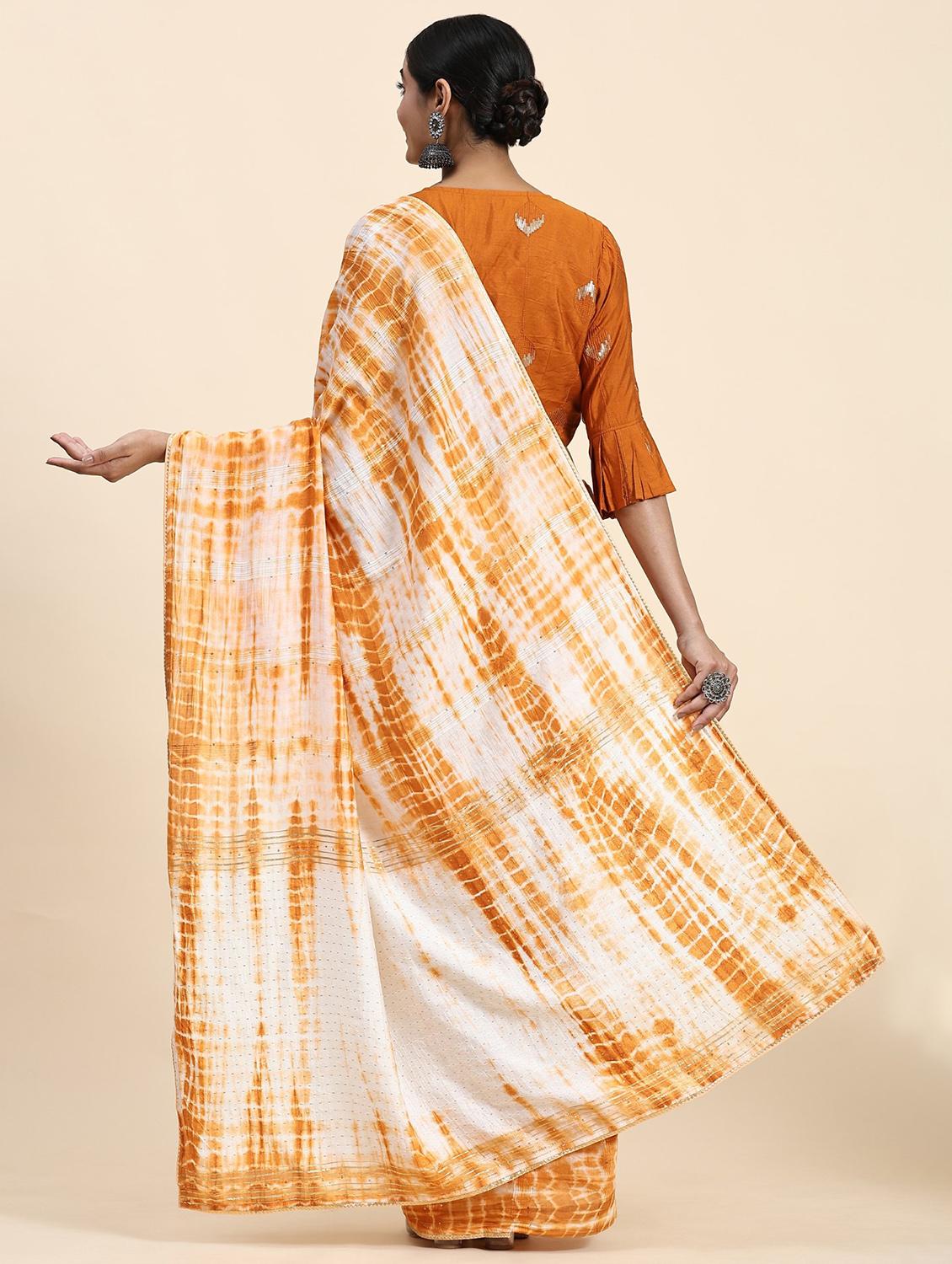women's tie & dye mustard colored saree - 20040216 -  Standard Image - 1