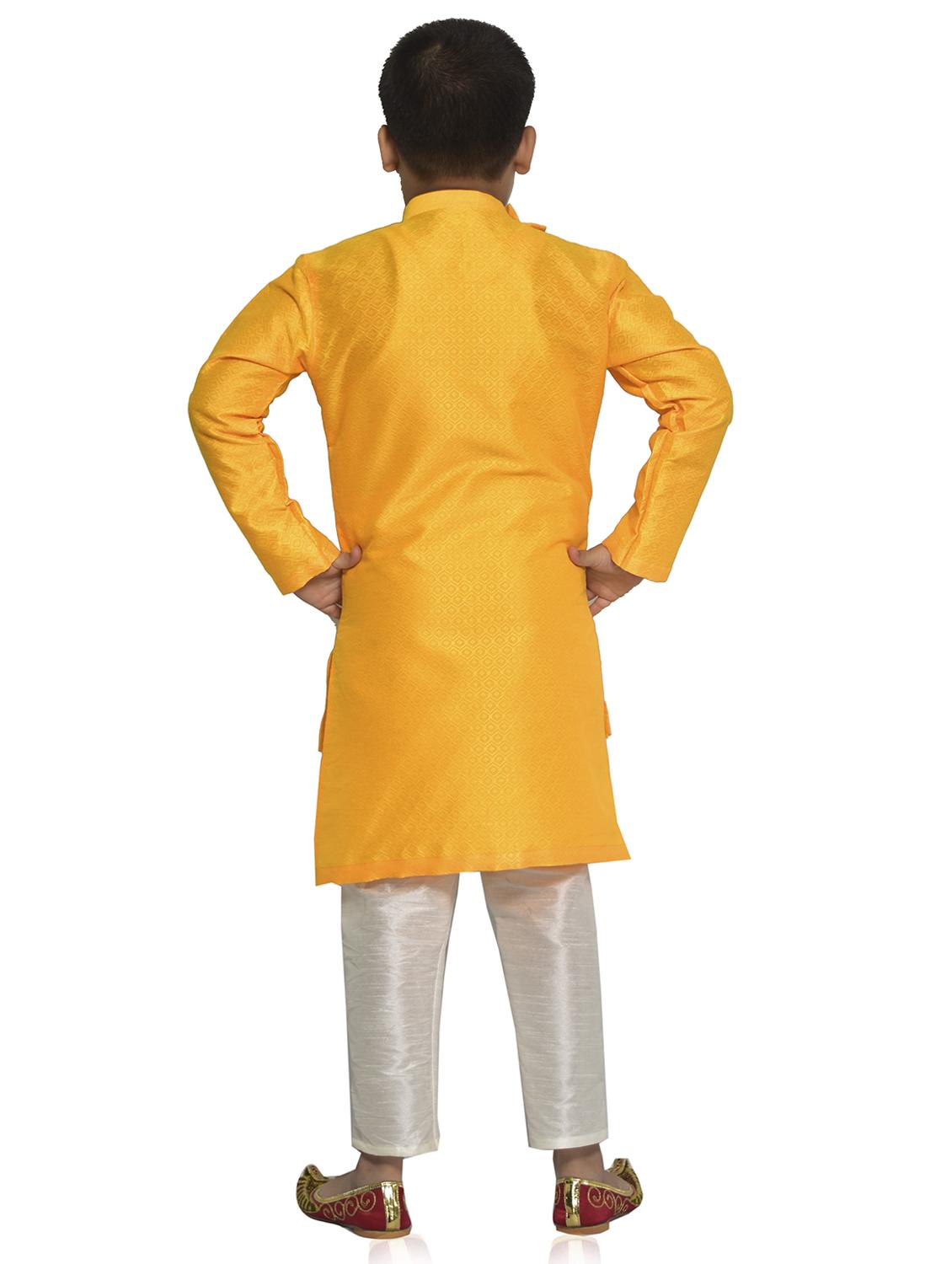 yellow cotton sherwani - 20040386 - Standard Image - 1