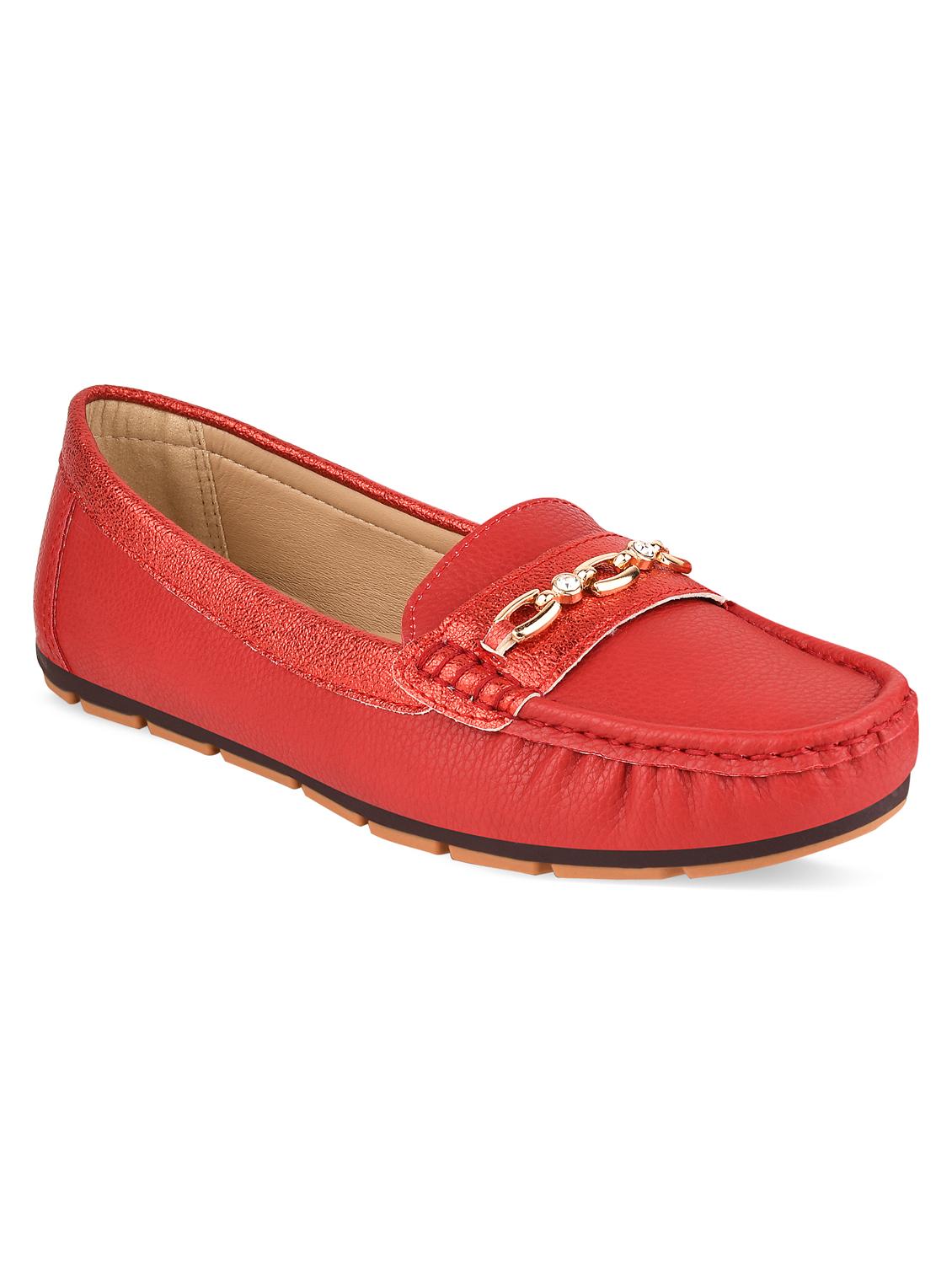 red pu slip on loafers - 20045281 -  Standard Image - 1