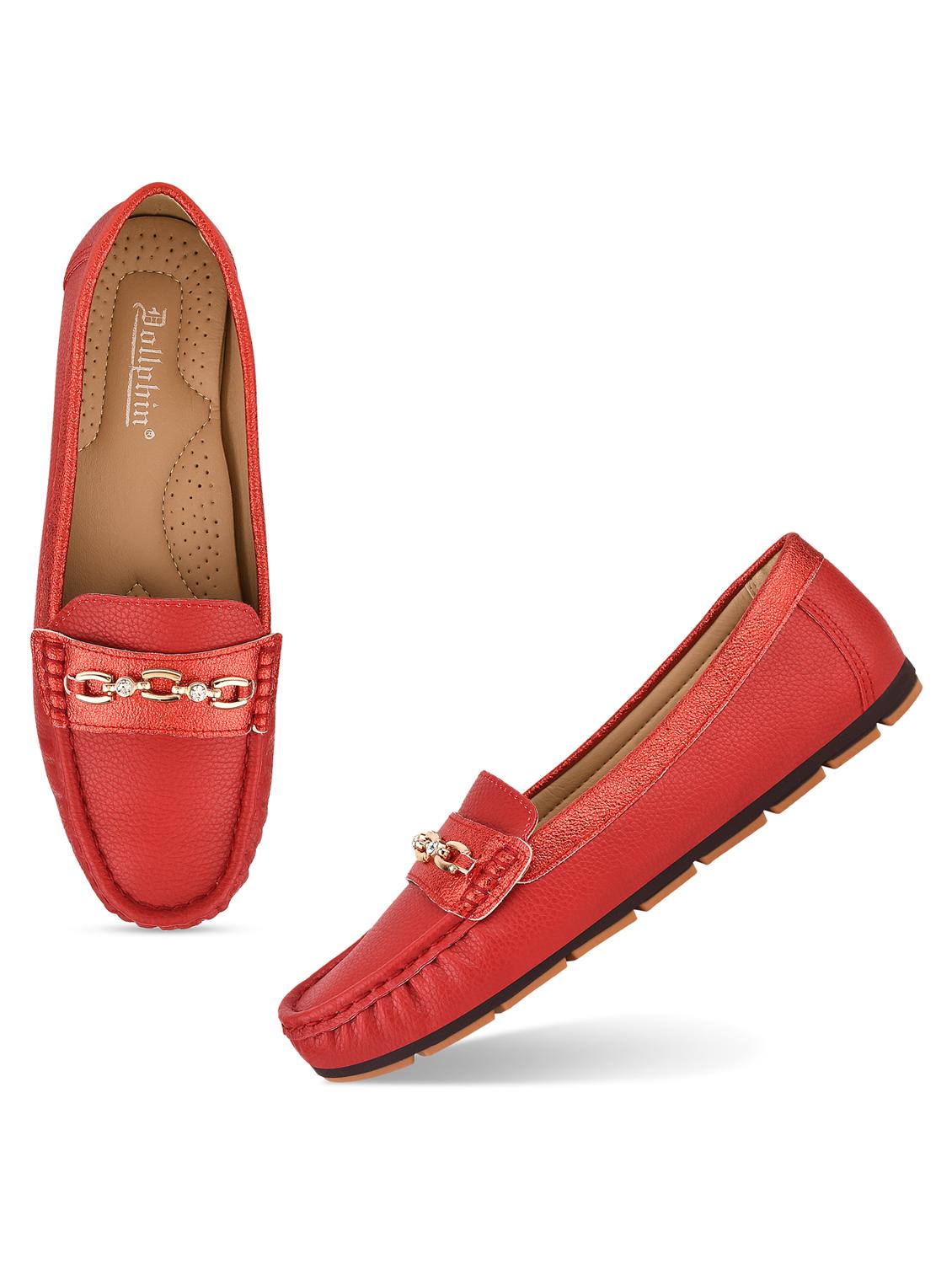 red pu slip on loafers - 20045281 - Standard Image - 4