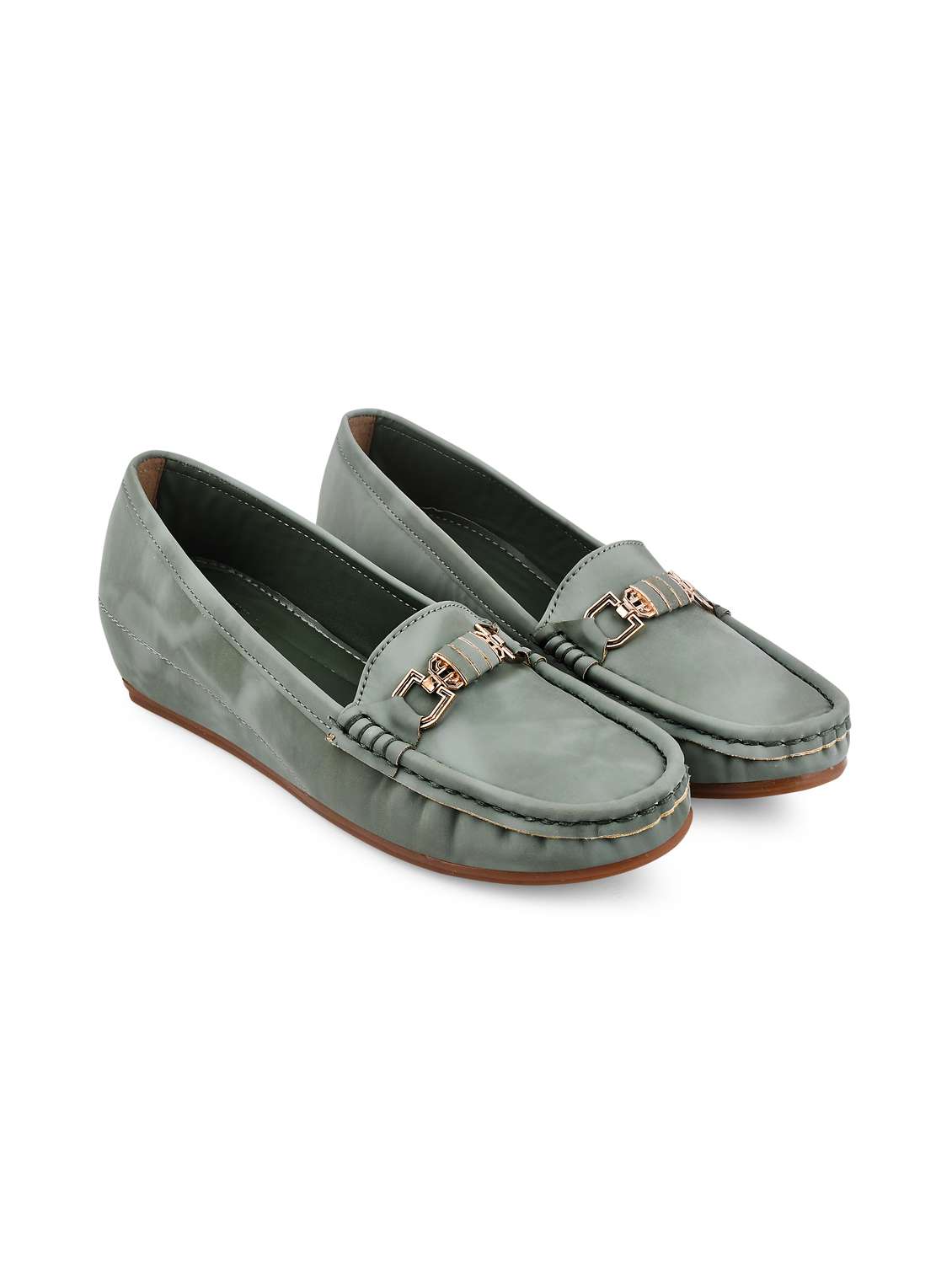 green pu slip on loafers