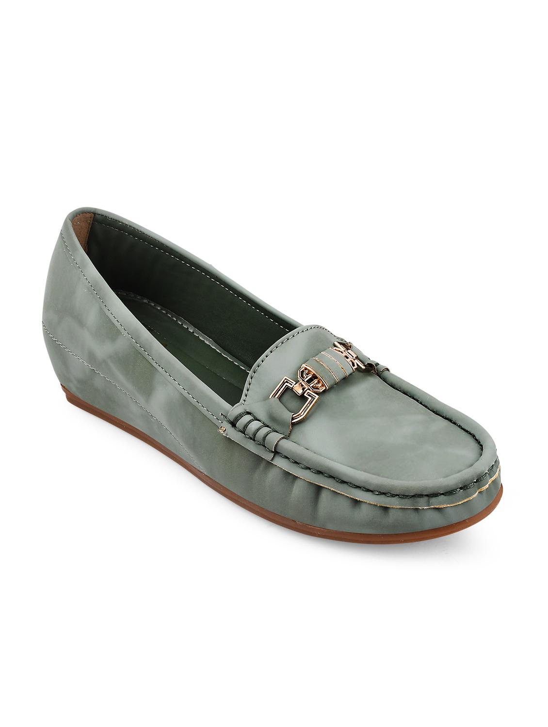 green pu slip on loafers - 20045288 -  Standard Image - 1