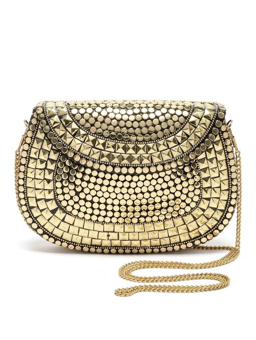 gold metal box clutch - 20045551 -  Standard Image - 0