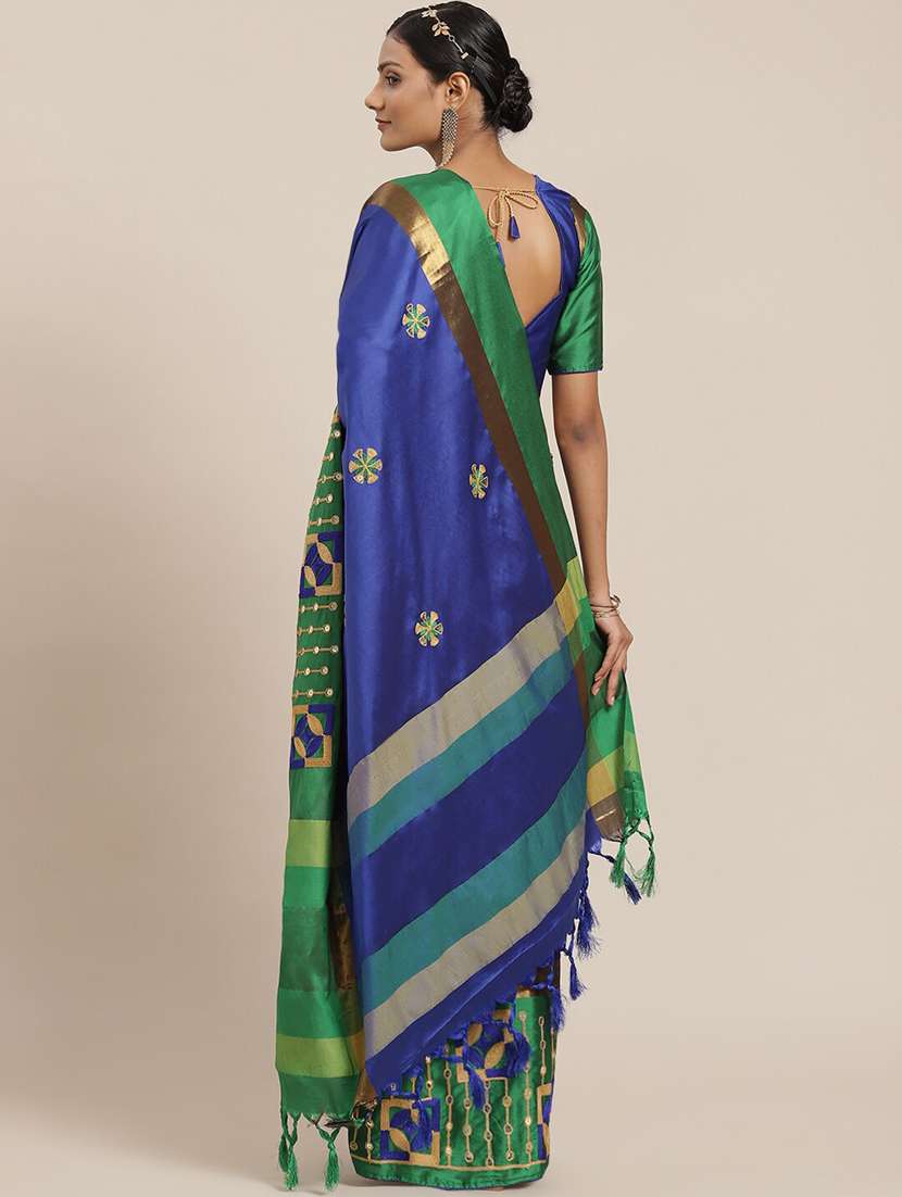 women's geometric blue colored saree with blouse - 20045876 -  Standard Image - 1