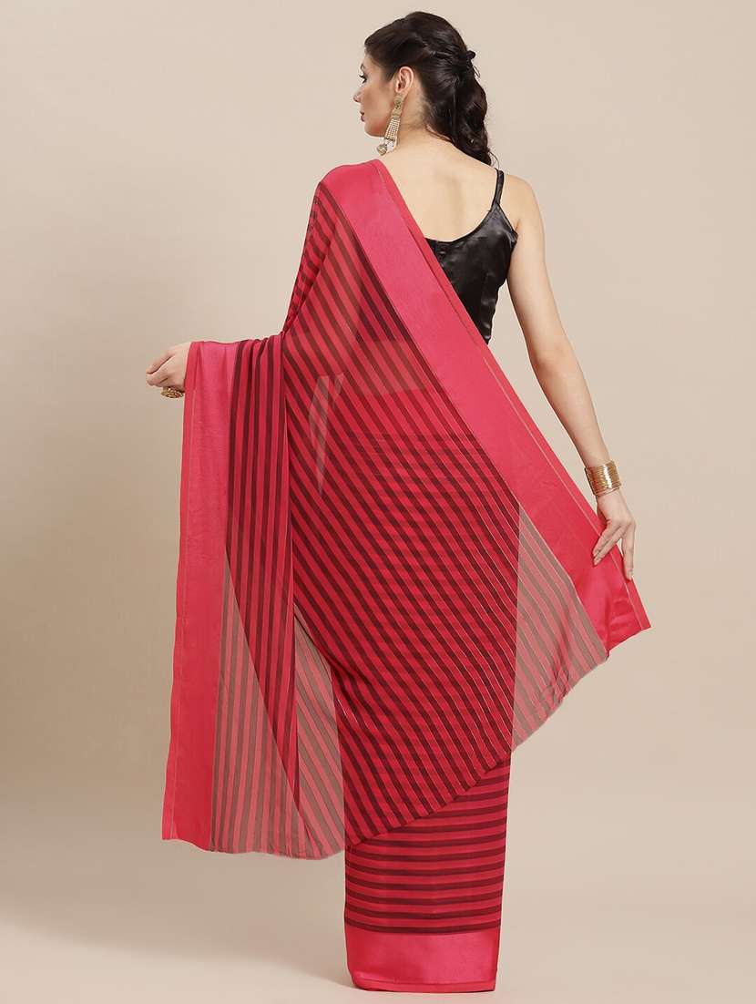 women's stripes red colored saree with blouse - 20045935 -  Standard Image - 1