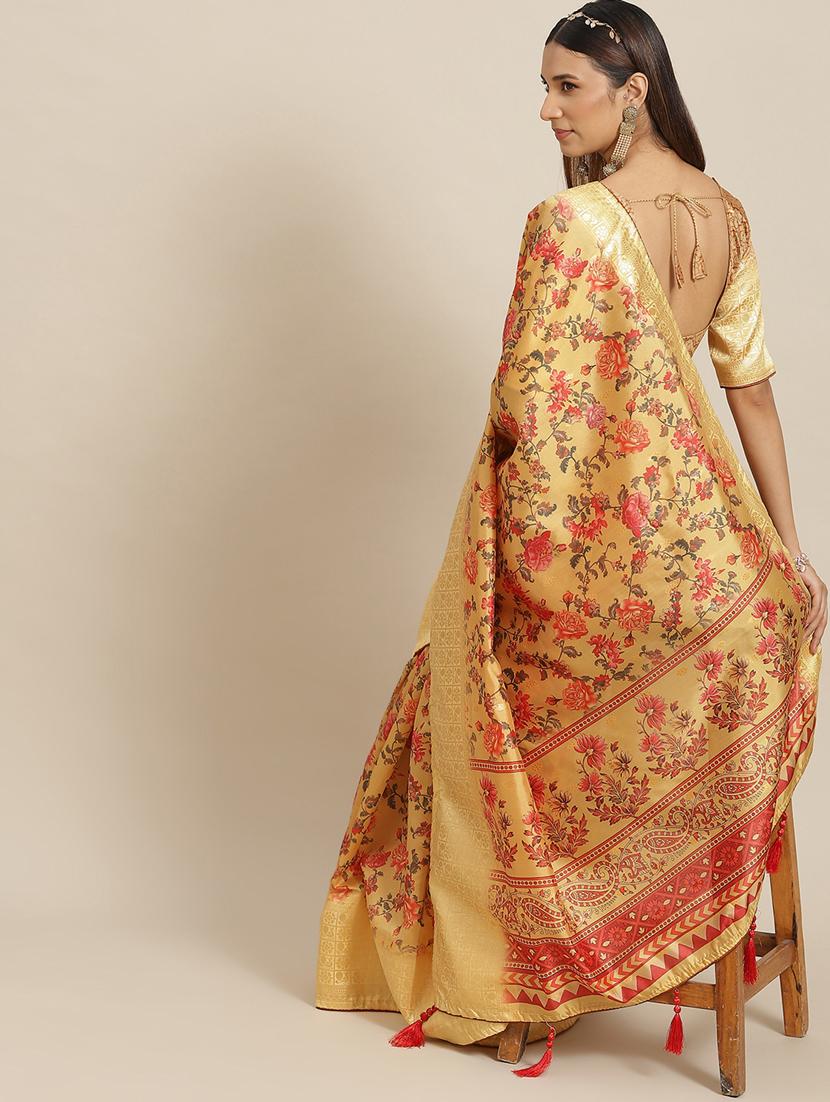 women's self design mustard colored saree with blouse - 20045937 - Standard Image - 1