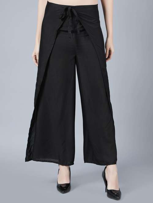 black silk blend straight palazzo - 20046071 -  Standard Image - 0
