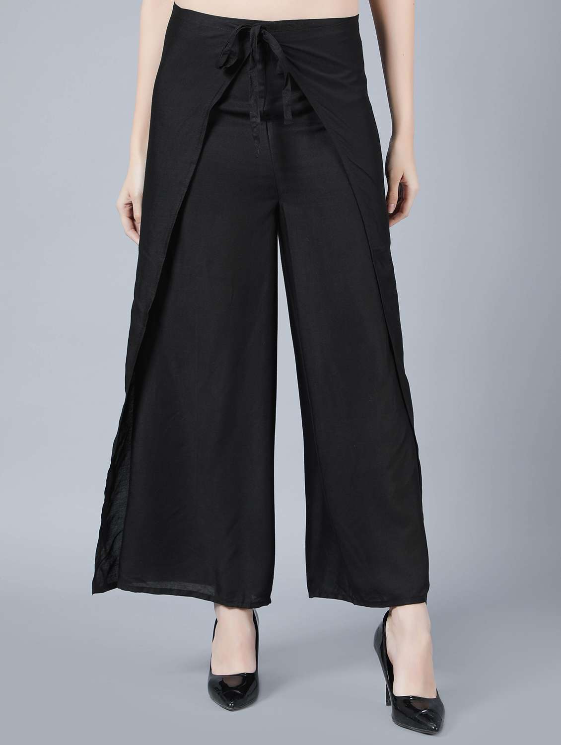black silk blend straight palazzo - 20046071 -  Zoom Image - 0