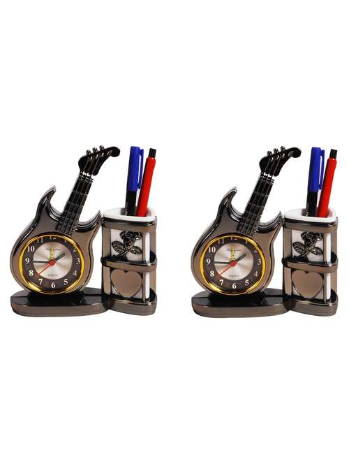sigaram pack of 2 guitar shaped analog table alarm clock with penstand - 20047559 - Standard Image - 0