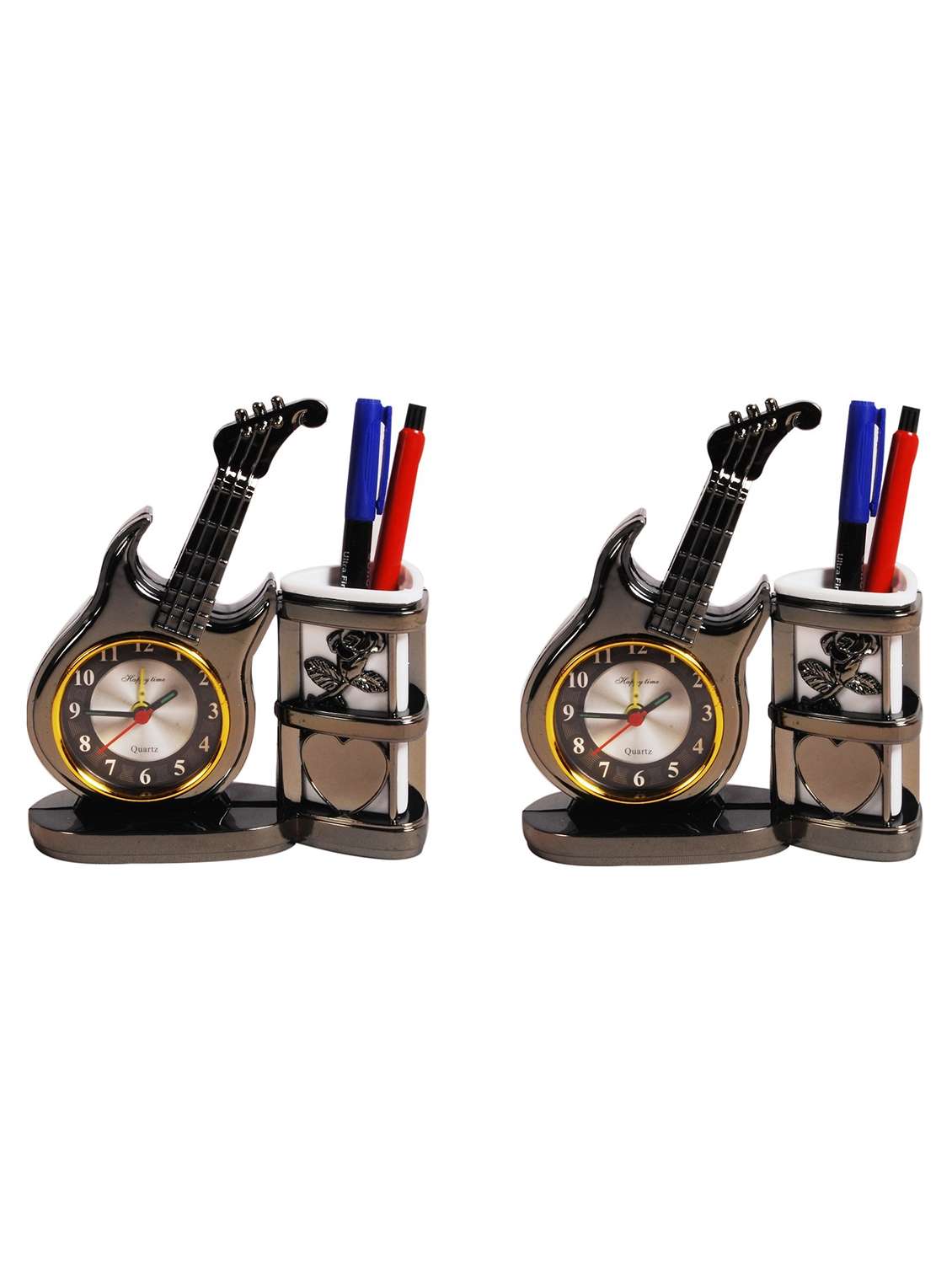 sigaram pack of 2 guitar shaped analog table alarm clock with penstand - 20047559 - Zoom Image - 0