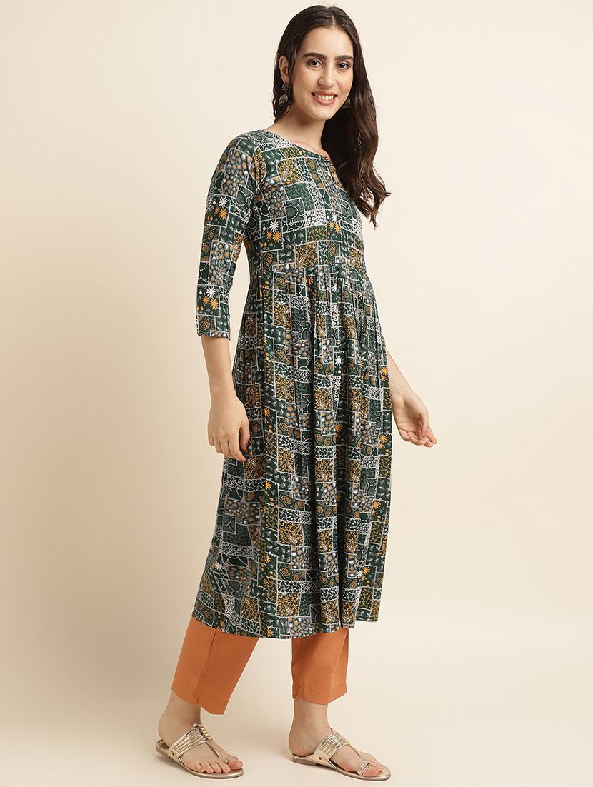multi colored rayon kurta pant set - 20047686 - Standard Image - 1