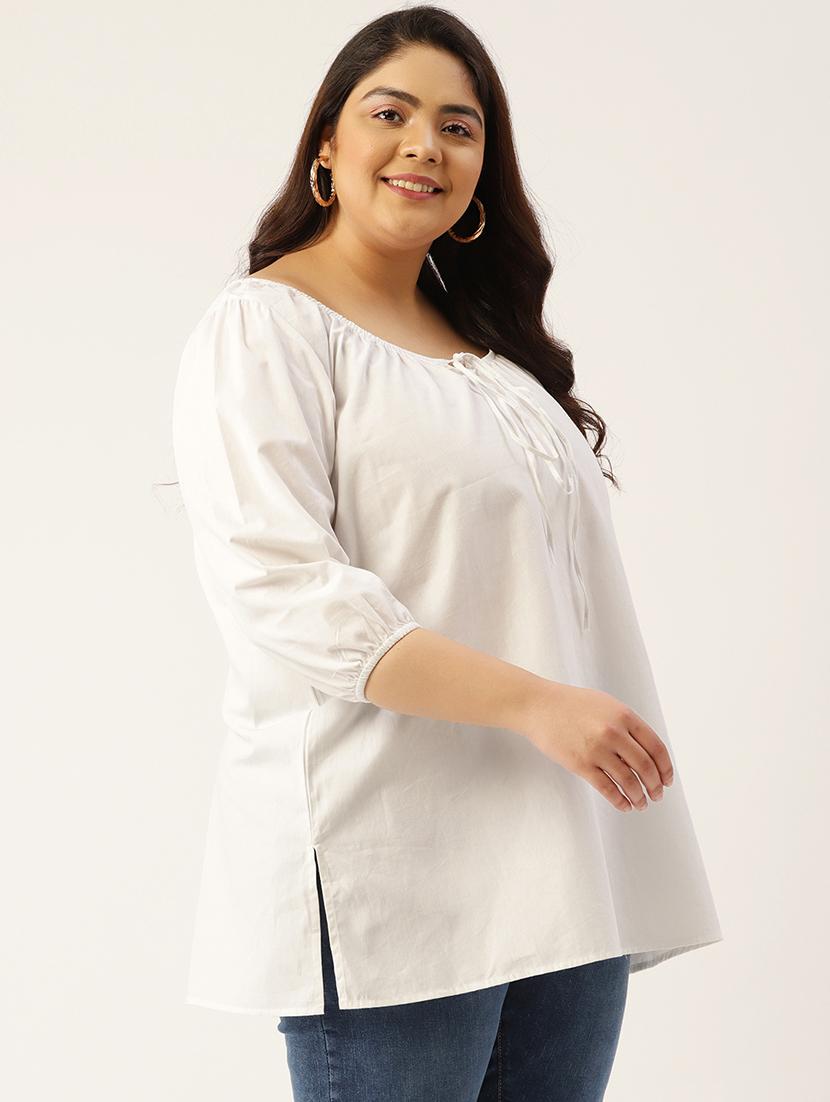 women's straight tie-up neck top - 20047714 - Standard Image - 1