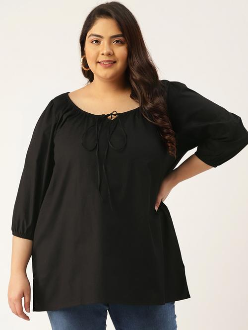 women's straight tie-up neck top - 20047715 - Standard Image - 0