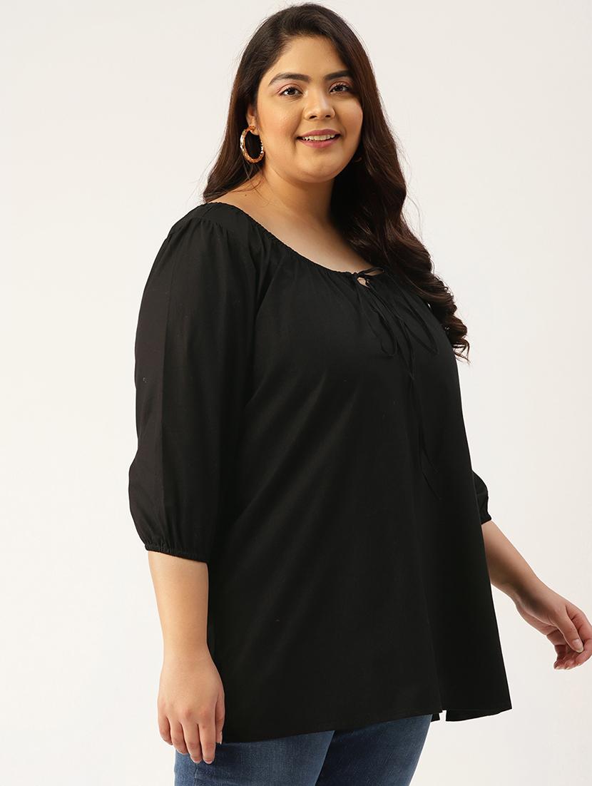women's straight tie-up neck top - 20047715 - Standard Image - 1
