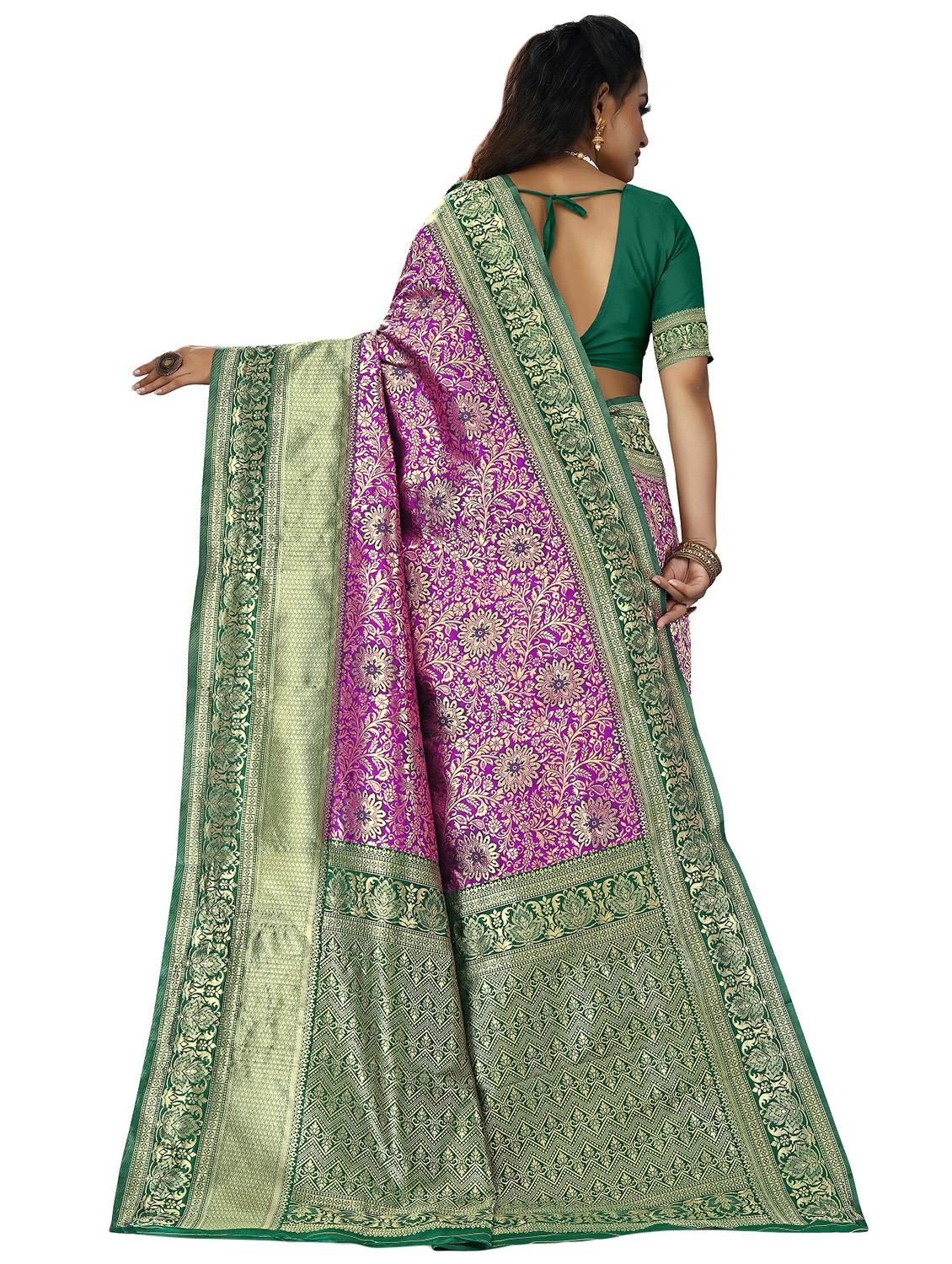 purple silk blend banarasi saree with blouse - 20047731 - Standard Image - 1