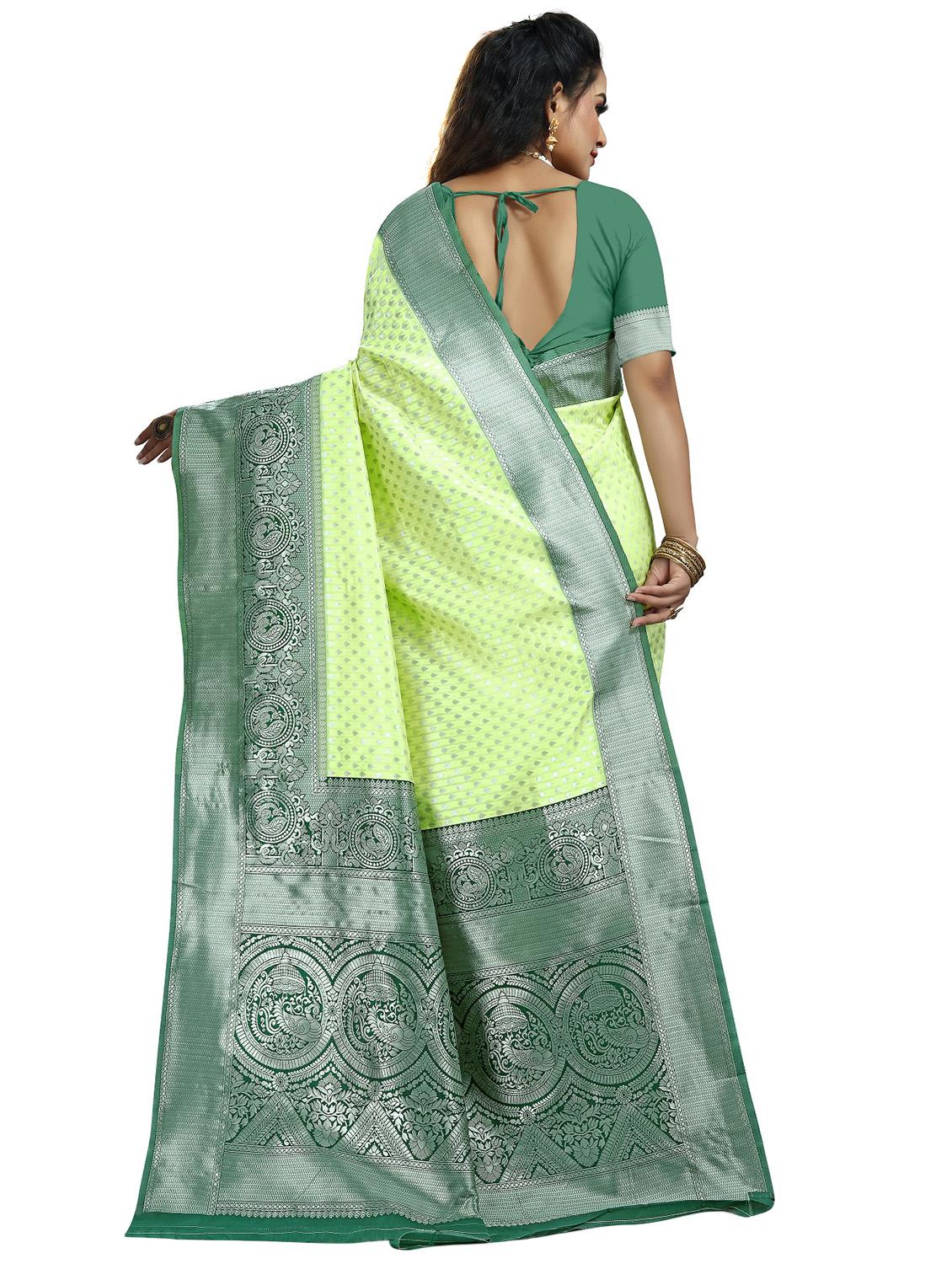 light green silk blend kanjivaram saree with blouse - 20047738 -  Standard Image - 1