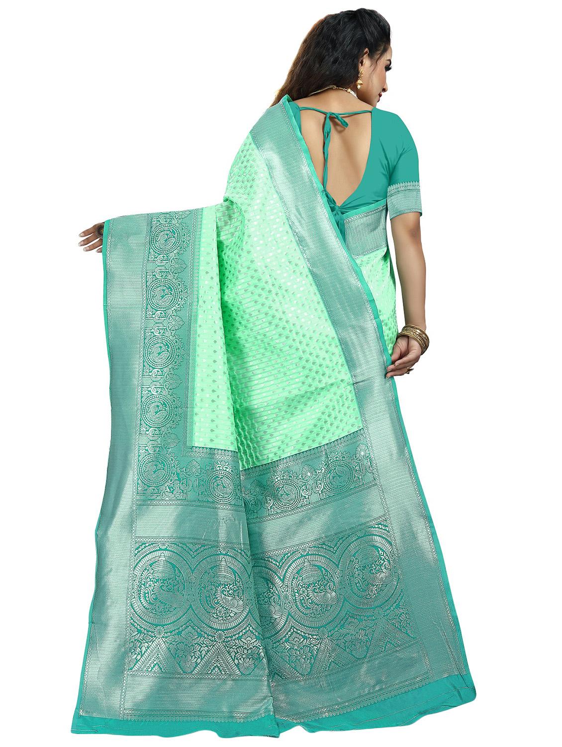 turquoise silk blend kanjivaram saree with blouse - 20047739 - Standard Image - 1
