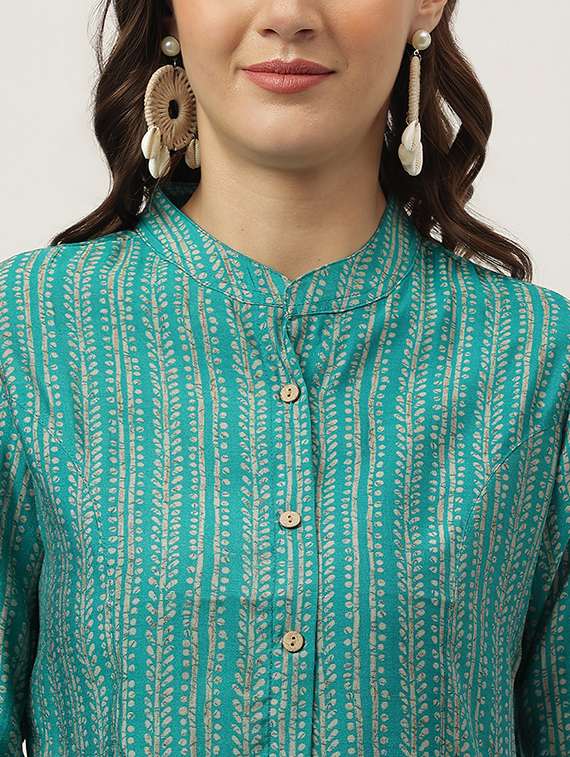 turquoise green silk blend shirt tunic - 20048023 -  Standard Image - 4