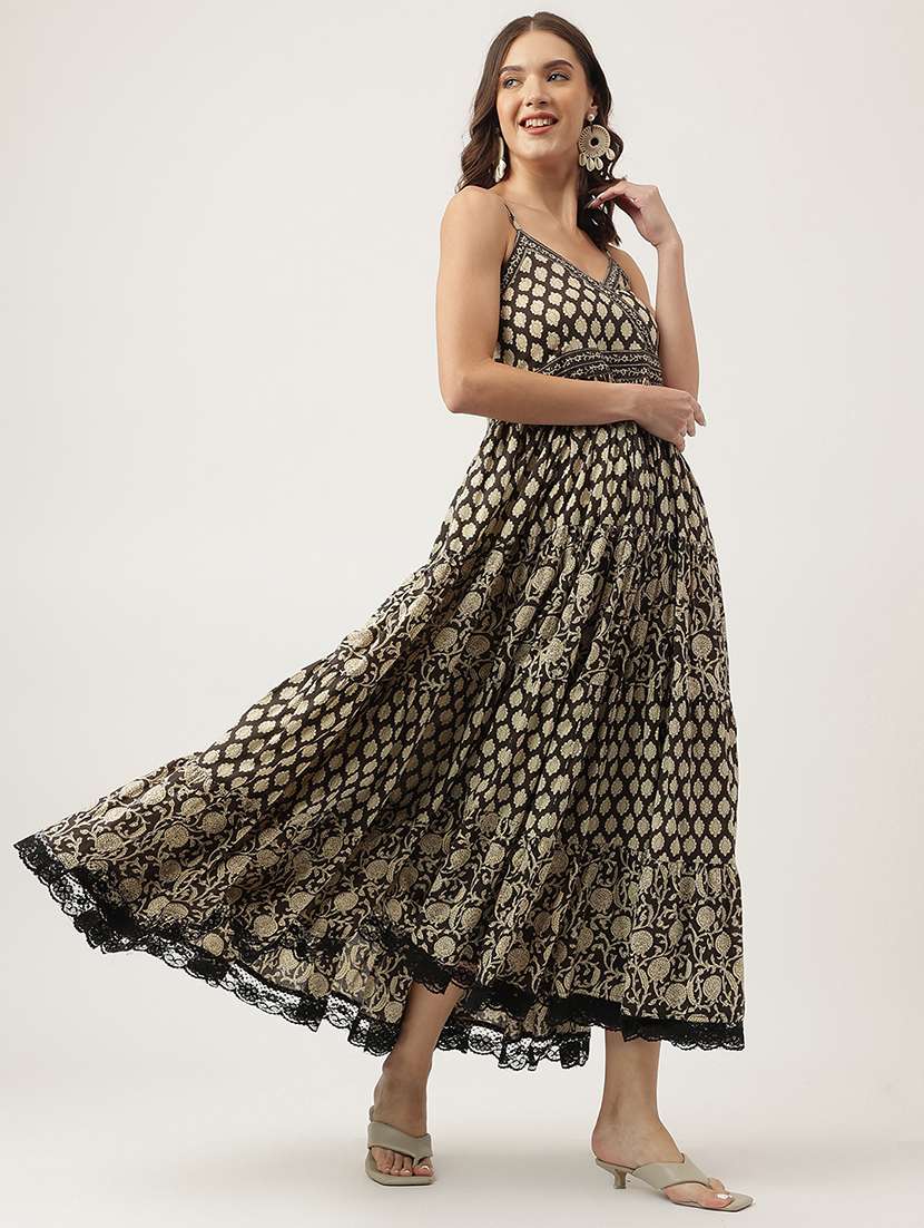 black cotton fit & flare ethnic dress - 20048048 -  Standard Image - 1