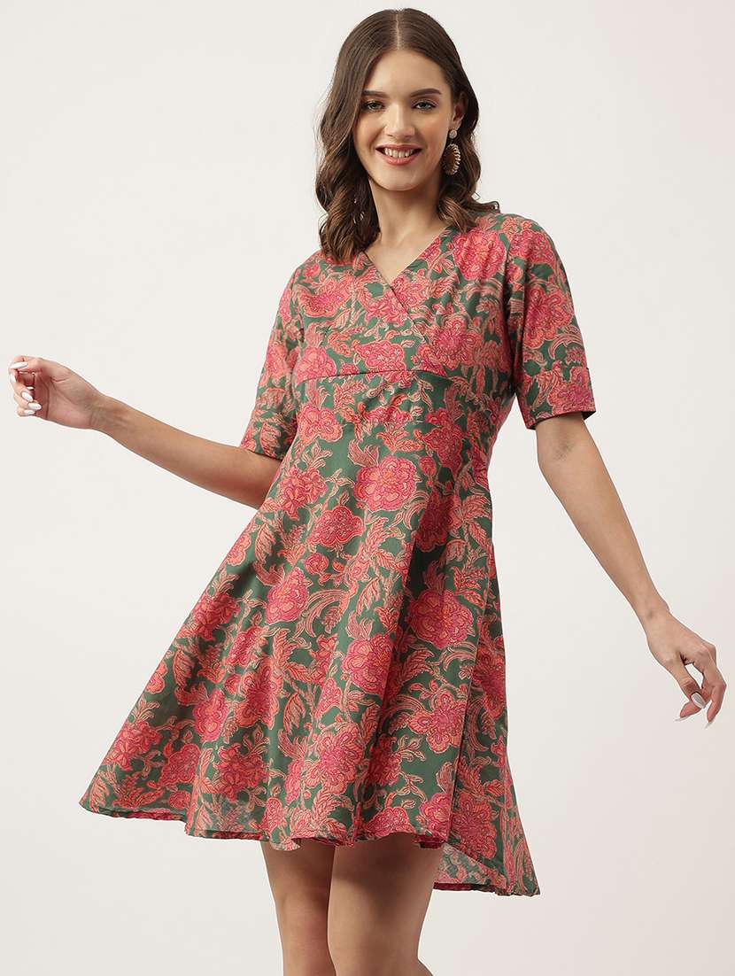 green cotton a line ethnic dress