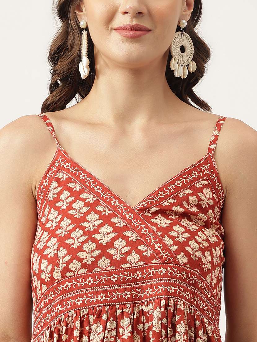 rust cotton tiered ethnic dress - 20048053 -  Standard Image - 4