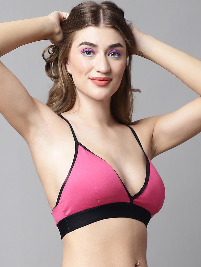 pink cotton blend plunge bra - 20049993 - Standard Image - 1