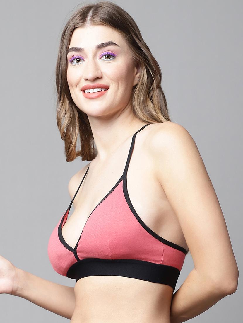 orange cotton blend plunge bra - 20049994 - Standard Image - 1