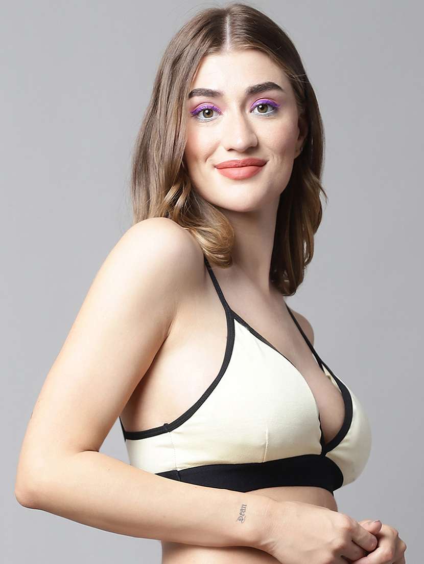 yellow cotton blend plunge bra - 20049995 -  Standard Image - 1