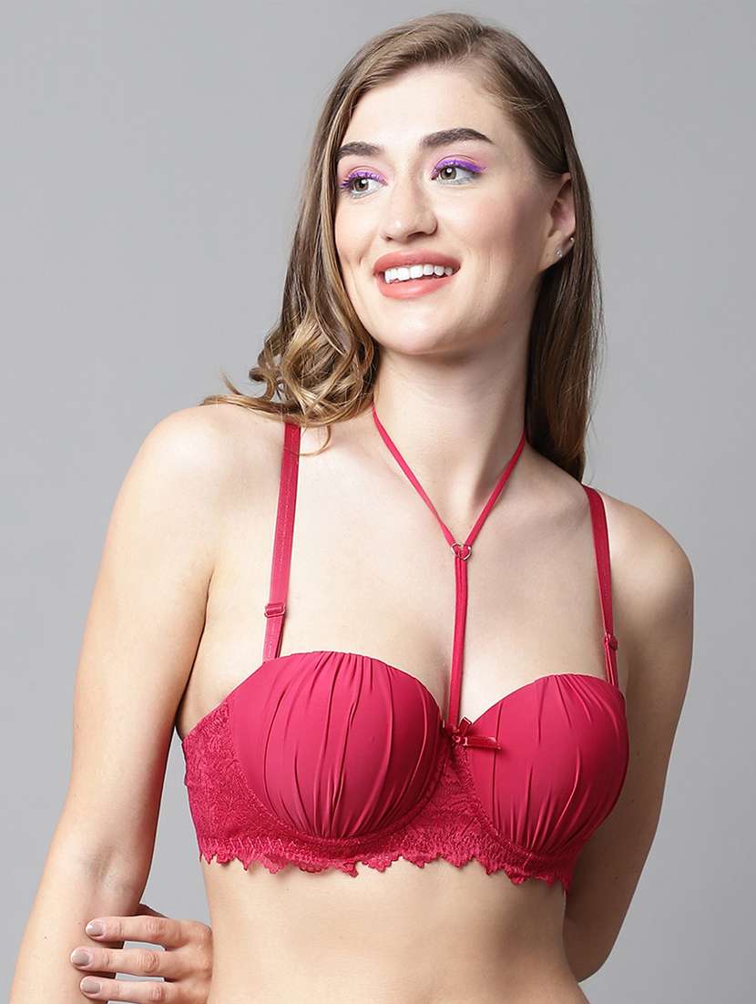 red polyester push up bra