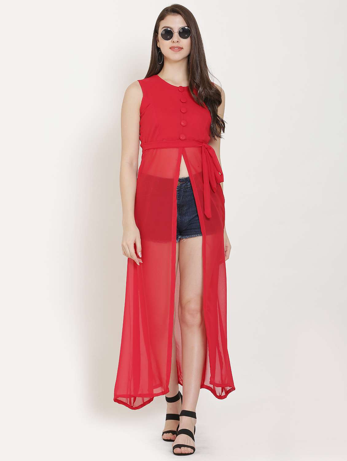 red solid fit & flare tunic