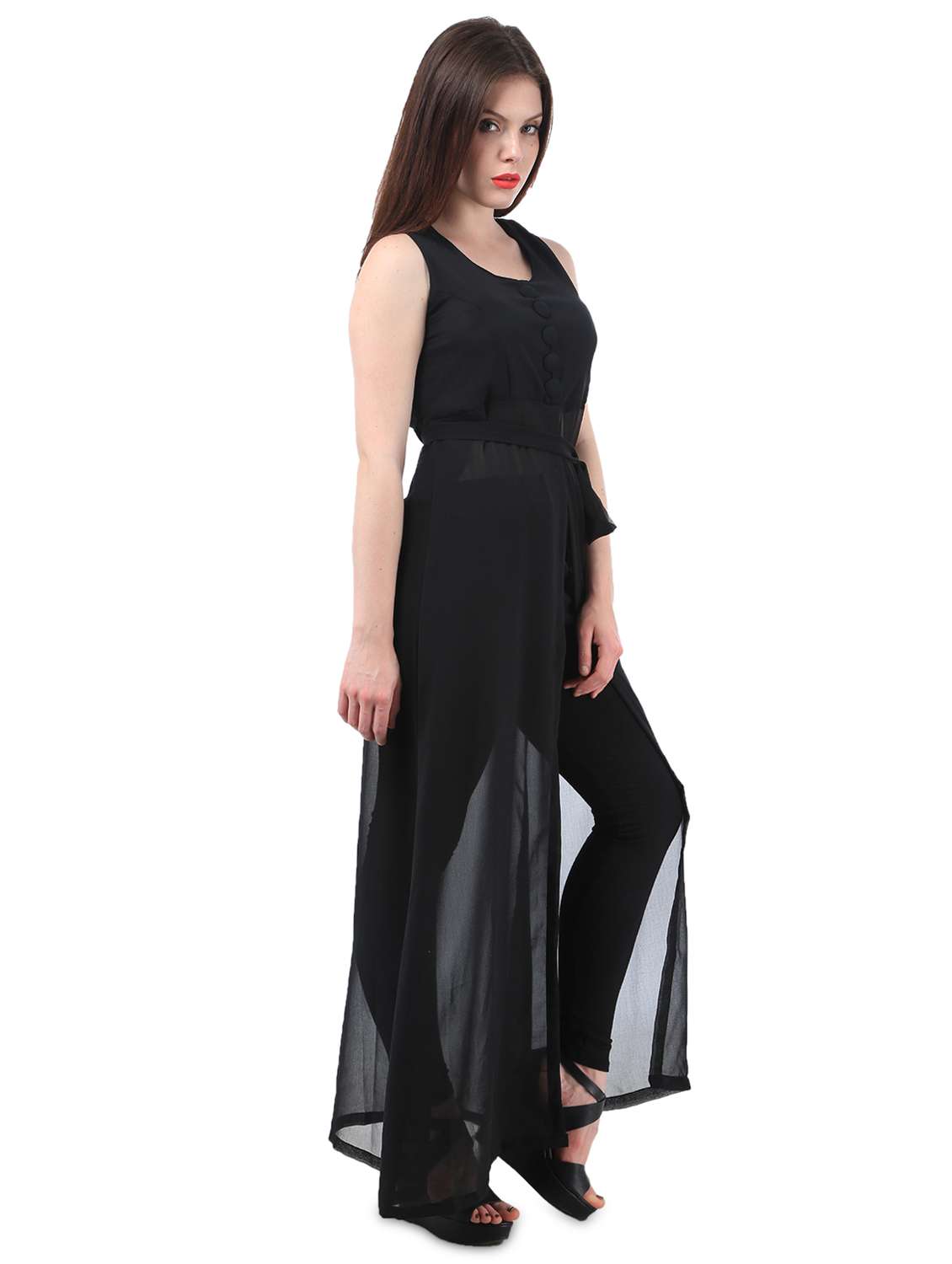 black solid fit & flare tunic - 20051726 - Standard Image - 1