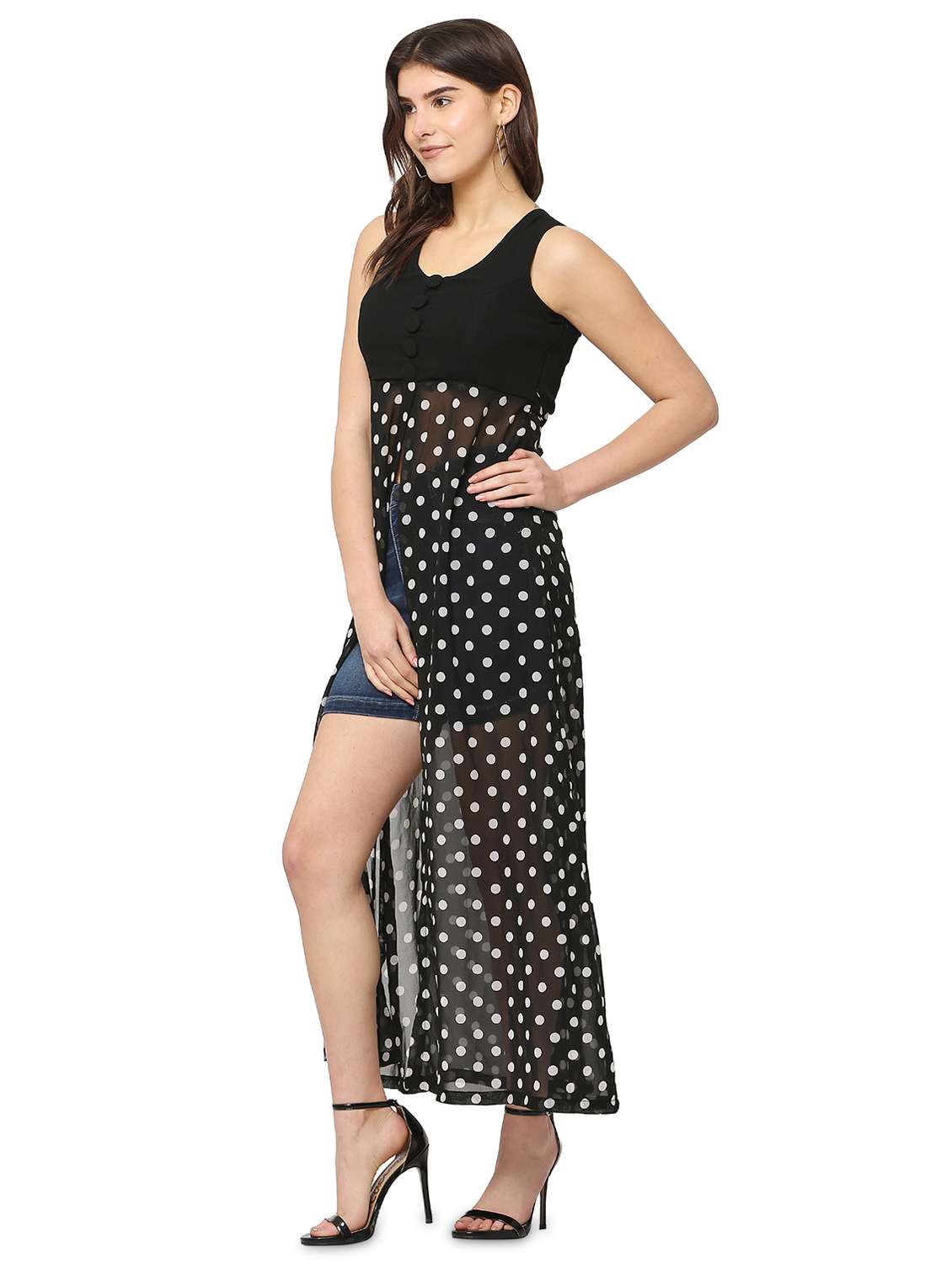 black polka dots fit & flare tunic - 20051729 -  Standard Image - 1