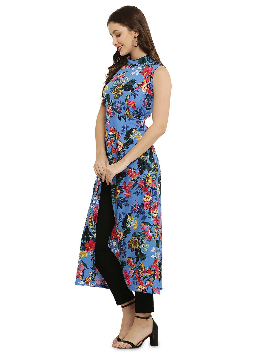 blue printed fit & flare tunic - 20051732 - Standard Image - 1