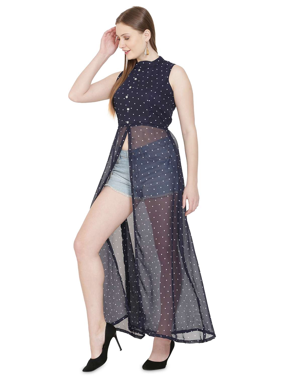 blue polka dots fit & flare tunic - 20051734 -  Standard Image - 1