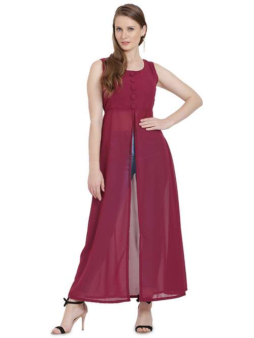 maroon solid fit & flare tunic - 20051752 - Standard Image - 0