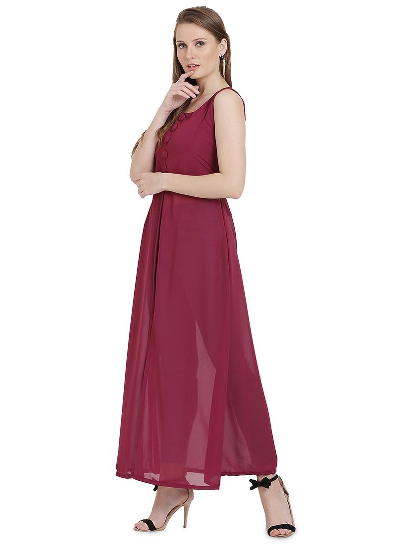 maroon solid fit & flare tunic - 20051752 - Standard Image - 1