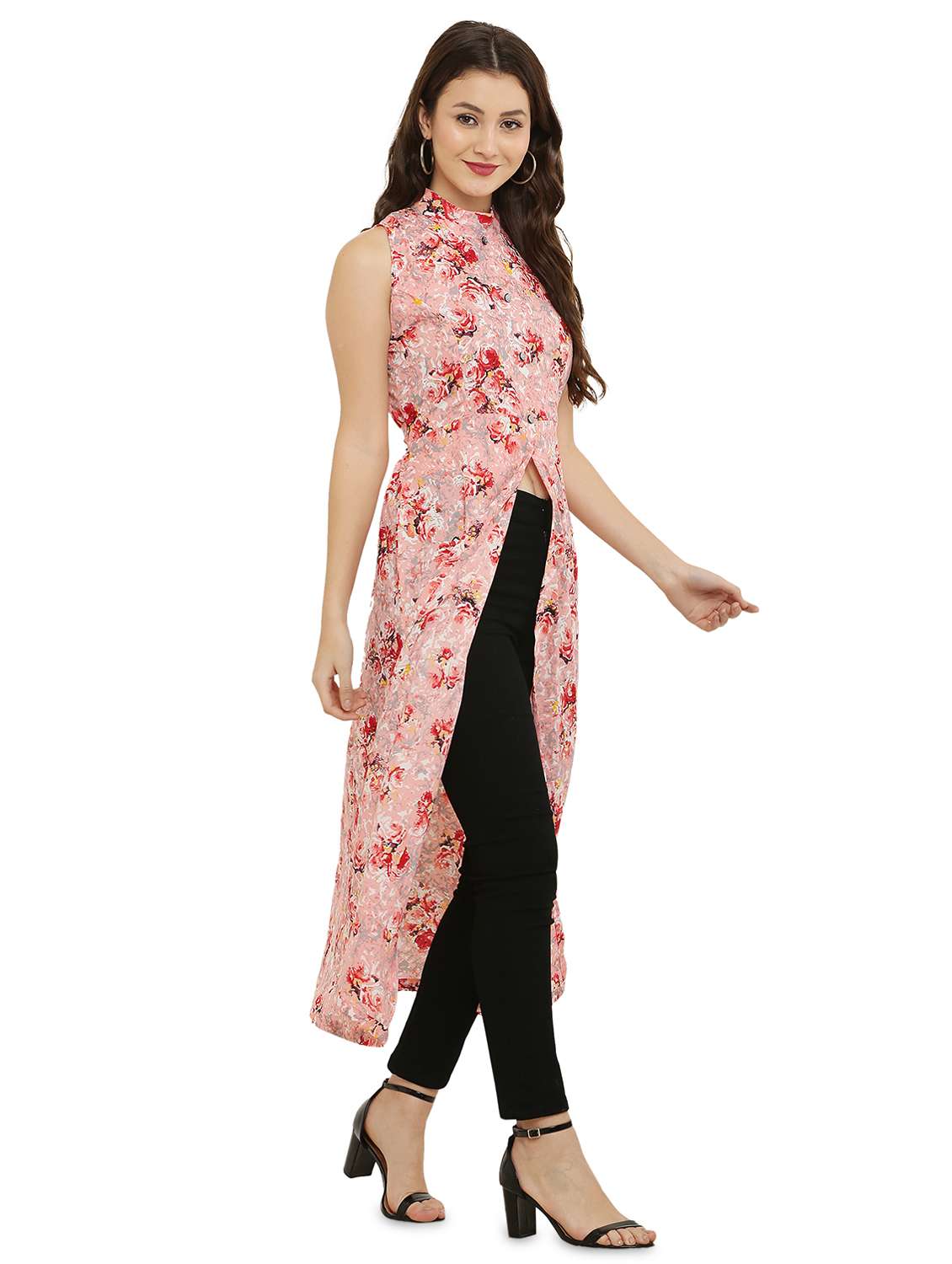 pink printed fit & flare tunic - 20051763 - Standard Image - 1