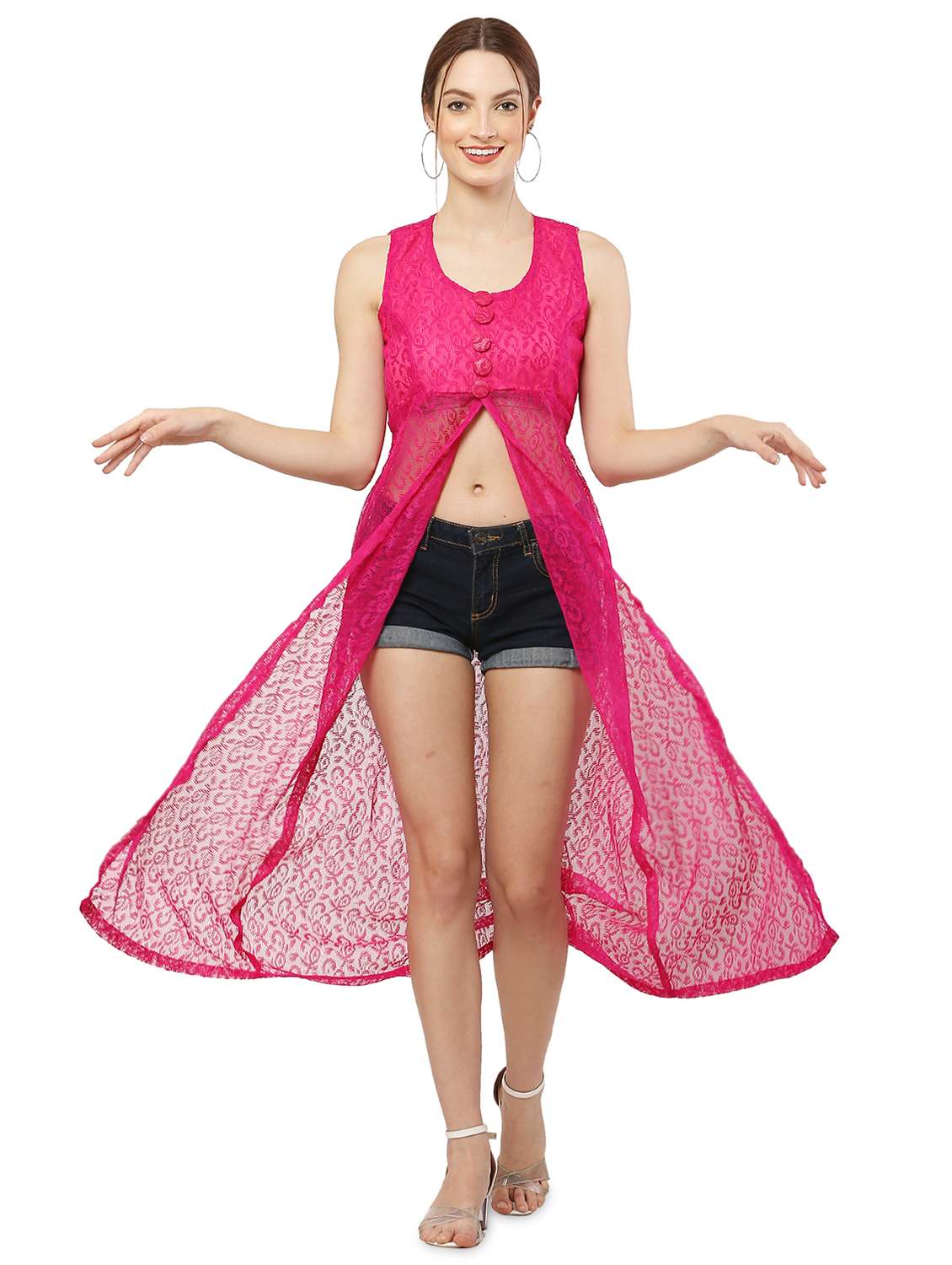 pink self design fit & flare tunic