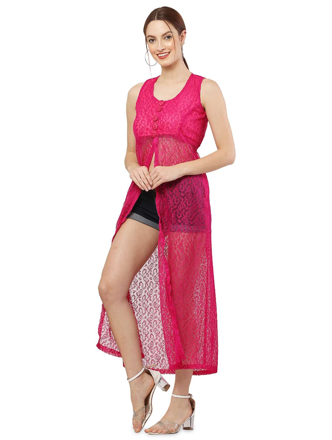 pink self design fit & flare tunic - 20051765 -  Standard Image - 1