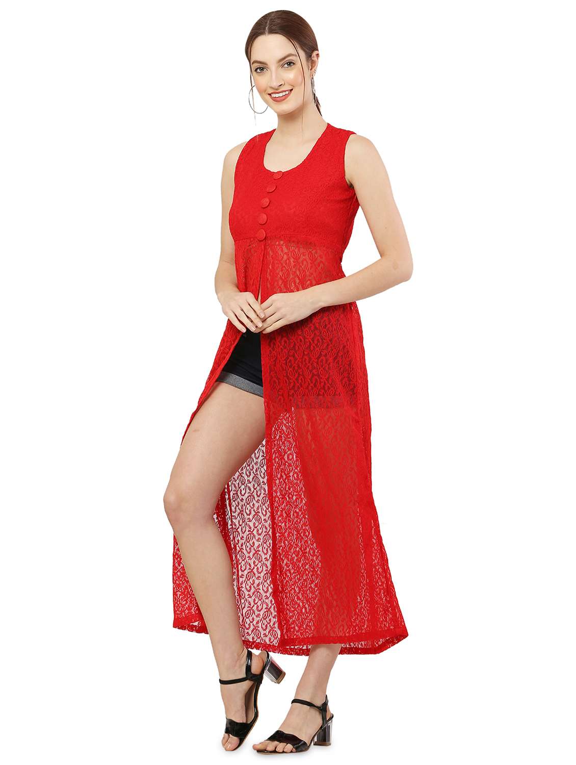 red self design fit & flare tunic