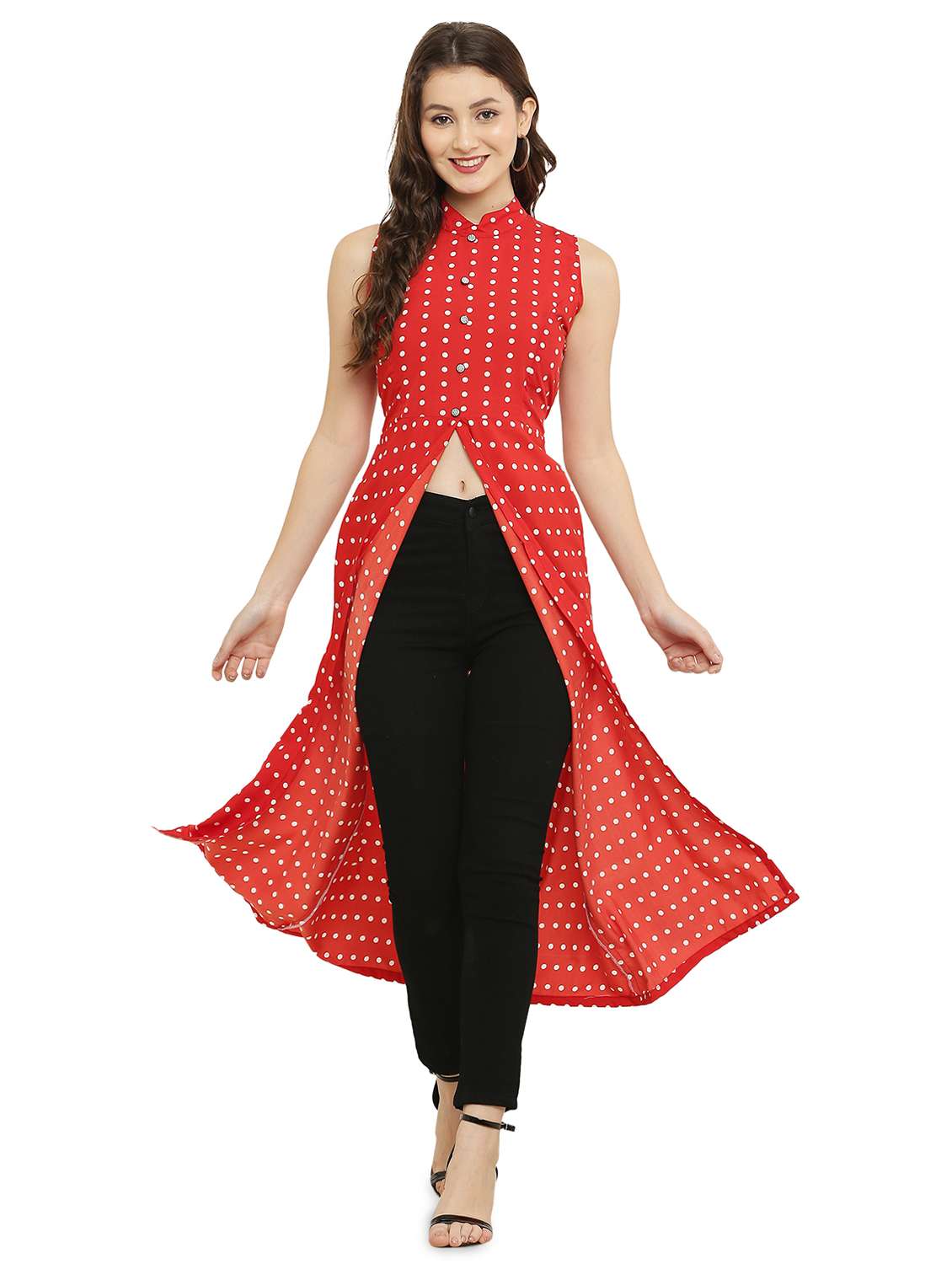 red polka dots fit & flare tunic