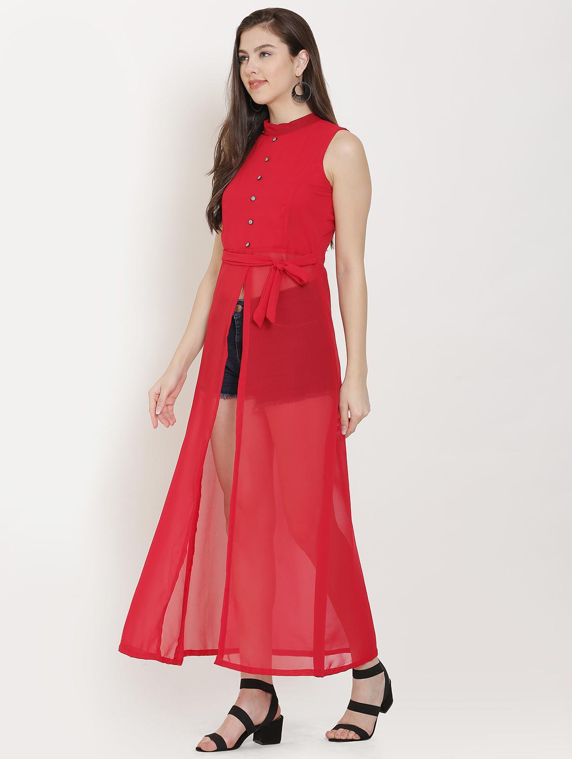 red solid fit & flare tunic - 20051769 - Standard Image - 1