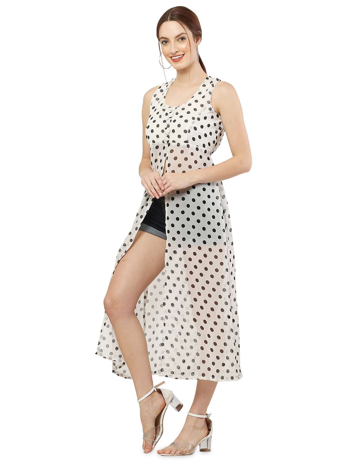 white polka dots fit & flare tunic - 20051775 -  Standard Image - 1