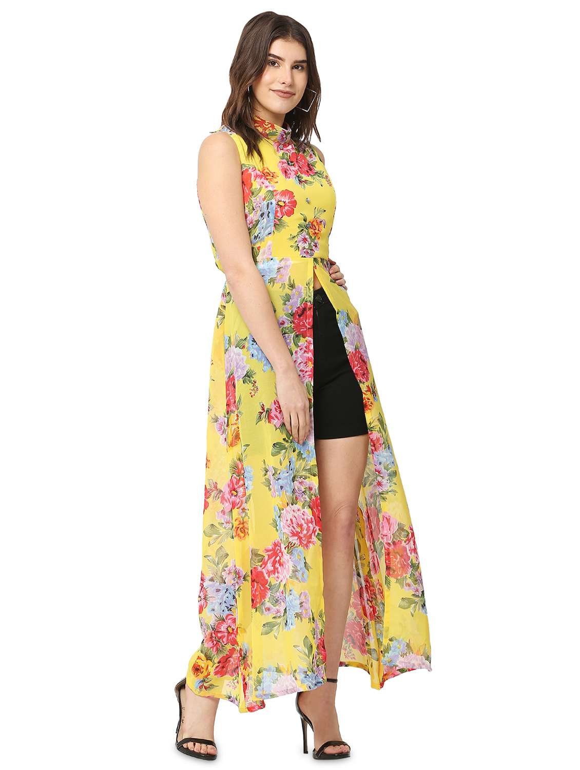 yellow printed fit & flare tunic - 20051776 - Standard Image - 1