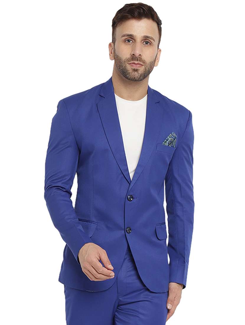 blue cotton blend single breast blazer