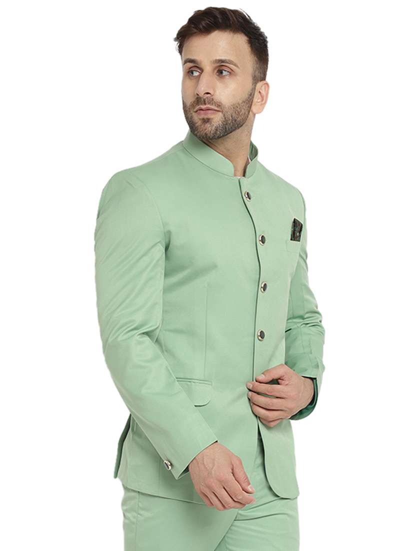 green cotton blend bandhgala - 20051787 -  Standard Image - 1