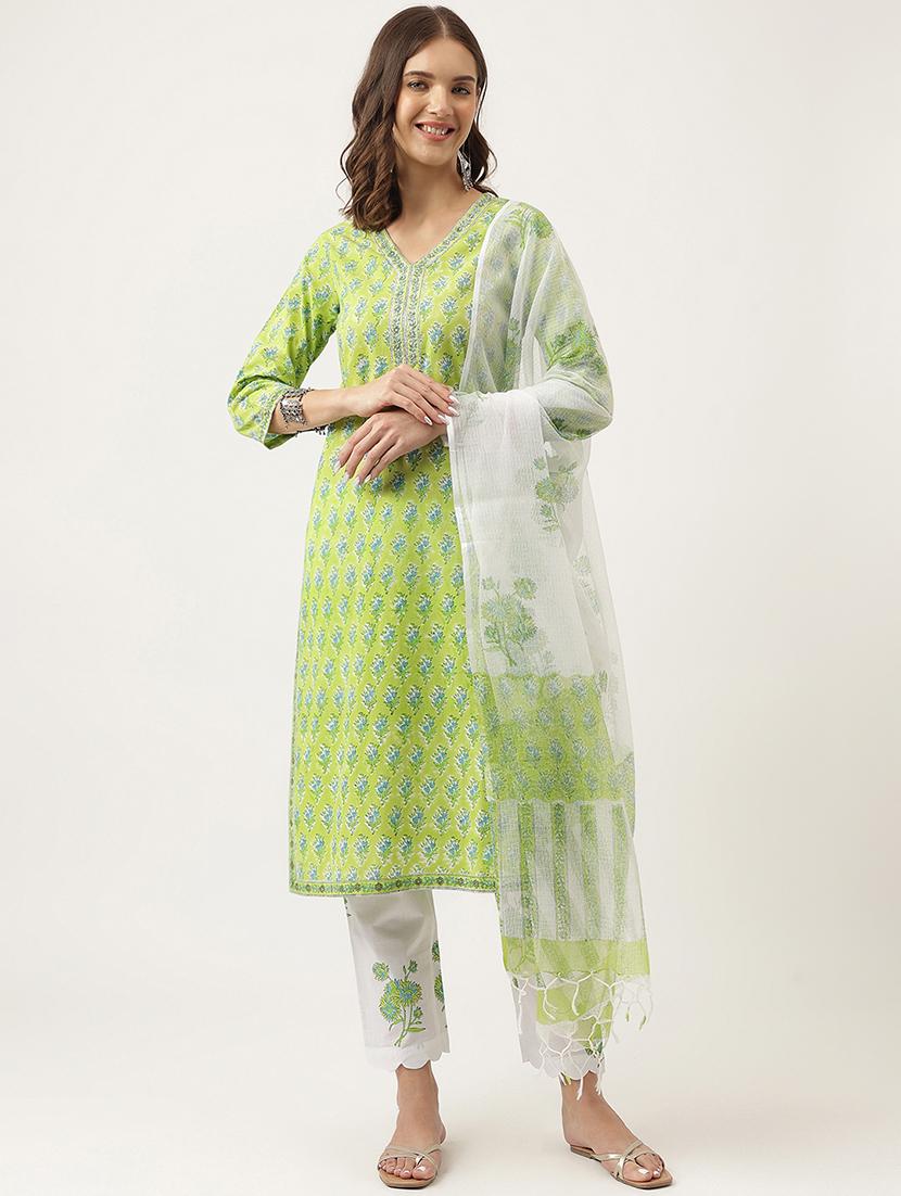 green kurta pant set with dupatta - 20051889 -  Zoom Image - 0