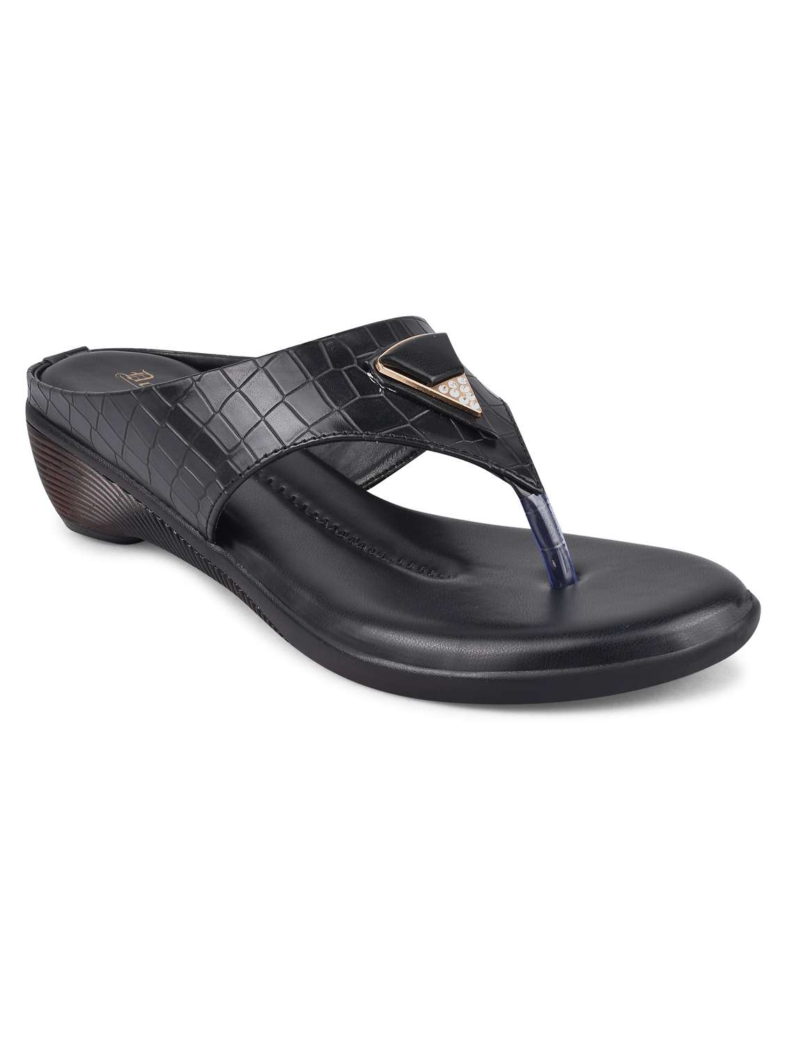 black pu slip on sandals - 20052066 - Standard Image - 1
